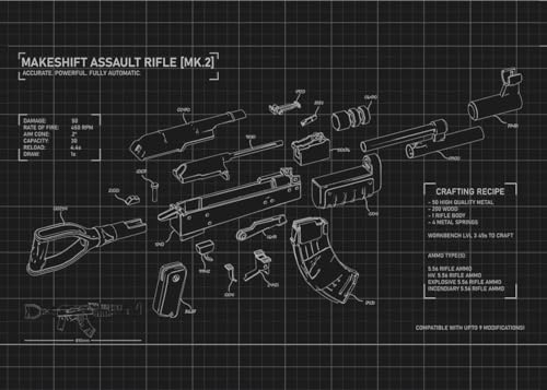 Displate Offiziell Rust MetallPoster Magnetische Befestigung Inklusive Lizenziert Bilder Hochwertiges Poster Rust - Makeshift Assault Rifle - Size M - 45 cm x 32 cm