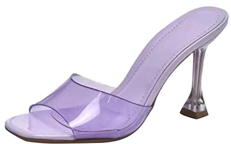Sandali da donna con tacco – sandali da donna eleganti – décolleté da donna con tacco alto sexy trasparente con tacco Peep Toe Slipper scarpe da sposa Jelly Party scarpe estive taglia 37-42, Lilla, 42