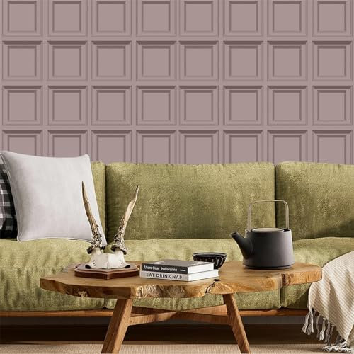 Snewvie 3D Wood Effect Wallpaper Wooden Panel Frame Realistic Textured Retro Embossed Tartan Wallpaper for Living Room Feature Wall Bedroom,2 Roll