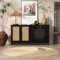 Zravenna 160 * 40 * 80cm Kommode, kleine Kommode mit Rattan, Aufbewahrungsschrank mit 4 Stoff-Schubladen, Sideboard, Schubladenkommode für Schlafzimmer & Wohnräume & Büro（Schwarz）