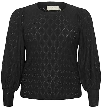 KAFFE CURVE Langarm-Bluse KCtina Damen Spitzen Oberteile Langarm Bluse Laternen Ärmel Große Größen Black Deep S