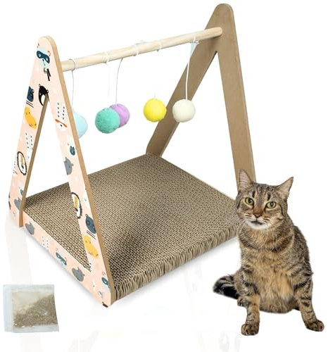 Rascador para Gatos Seldesca – Alfombra Reversible, Estable y Duradera con 5 Bolas de Juguete, 2 Bolsitas de Catnip y Bases Antideslizantes para Diversión y Estimulación Natural.