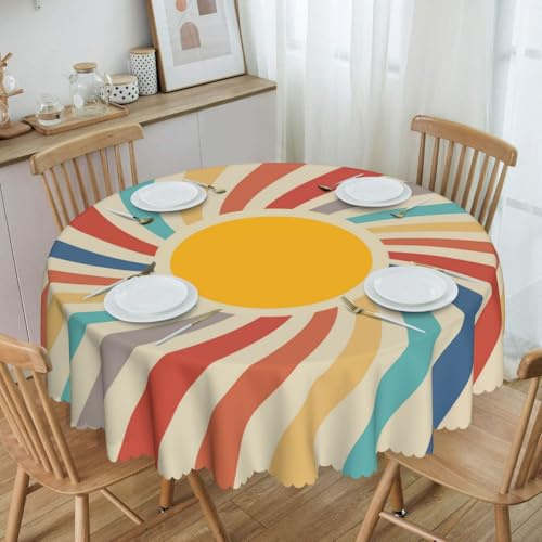 Tischdecke Abwaschbar Rund 150cm Solar Tischdecke Solar Outdoor Tischdecke Fleckschutz Pflegeleicht Wasserdicht Tischtuch für Küche, Esstisch, Couchtisch, Party, Garten