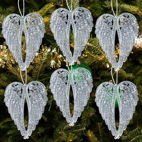 iwiio Crystal Christmas Tree Decorations - 6Pcs Christmas Tree Angel Wings Pendants, Christmas Tree Angel Wings Hanging for DIY Crafts, Party Decor, Xmas Tree Decorations