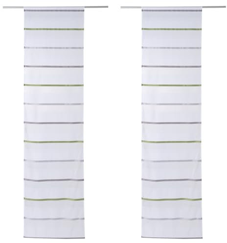 Home4You Flächenvorhänge 2er Set Schiebevorhänge Schiebegardinen Vorhänge - Polyester - Grau - Grün - 60x245 cm