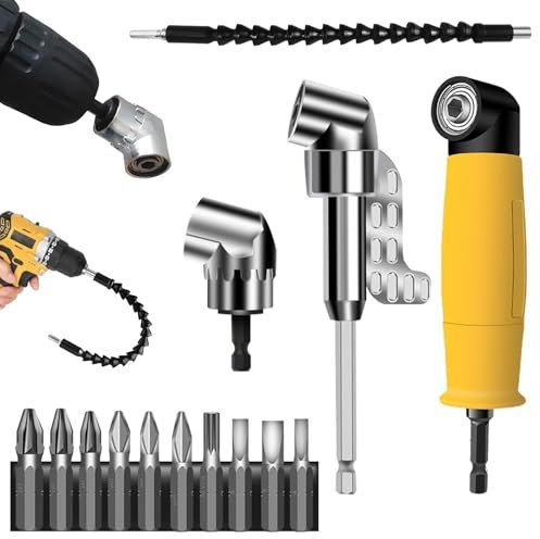 Renvoi d'Angle Visseuse Kit, Fixation de Foret À Angle Droit de 105 Degrés, Tige D'extension à Tige Hexagonale 1/4, Foret à Angle Droit d'extension Kit pour Perceuse Électrique/Manuelle