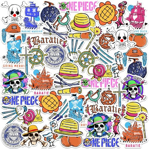 One Piece Doodle 50 ct Vinyl Large Deluxe Stickers Variety Pack - Laptop, Water Bottle, Scrapbooking, Tablet, Skateboards, Indoor/Outdoor