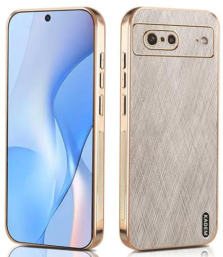 JNERBUYI Téléphone Coque for Google Pixel 7, Étui Antichoc avec Peau en Soie Dorée, Anti-Rayures et Coque Inférieure Galvanisée Antidérapante. l'or