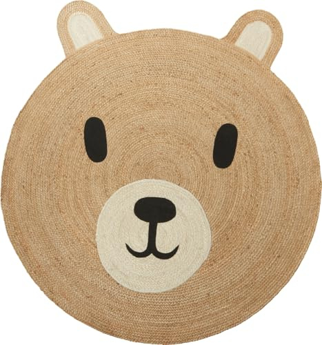 JSH Teddy Bear Storage Baskets & Rug | Round Woven Natural Seagrass Jute | Cute Home Decor | Perfect for Nursery, Play Room, Baby, Toddler, Kids Bedroom | Basket & Rug Available (117cm Rug)