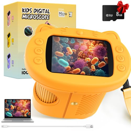 1000X 2.4 HD Handheld Digital Microscope for Kids, STEM Toys for Ages 4-12 | 8GB Card for Photos & Video, 8 LED, USB Rechargeable Portable Miniscope, Birthday Gift for Boys Girls-Science Gadget Edu Kits