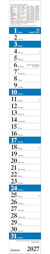 Streifenplaner Praktika Blau 2027: Streifenkalender mit Datumsschieber, Ferienterminen und Spiralbindung I schmal im Format: 11,4 x 89 cm