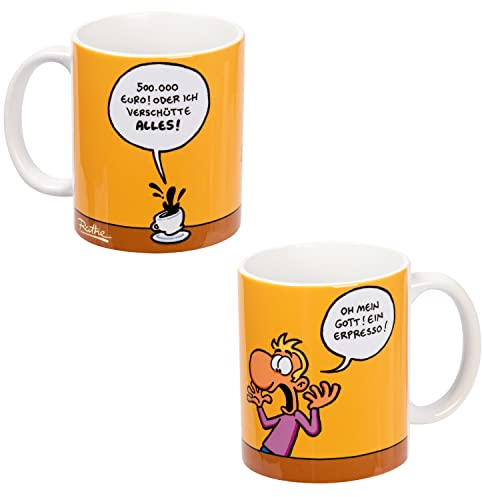 Ralph Ruthe Tasse - Oh mein Gott! Ein Erpresso! Kaffeetasse Becher aus Keramik Gelb 320 ml