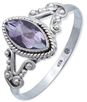 mantraroma Ring Silber 925 Damen Amethyst facettiert Edelstein lila ausgefallen verspielt