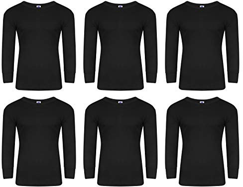 6 x Mens Thermal Long Johns Top Bottom Underwear Trousers T Shirt Set S M L XL (Black Full Sleeve, L)