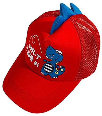 Unisex Kinder Baumwolle Baseball Cap Sun Cap Sport-Hut T-Rex Dinosaurier-Muster-Dome-Kappe Justierbarer Baseball-Mütze Trucker Caps Für Junge Mädchen (Rot)