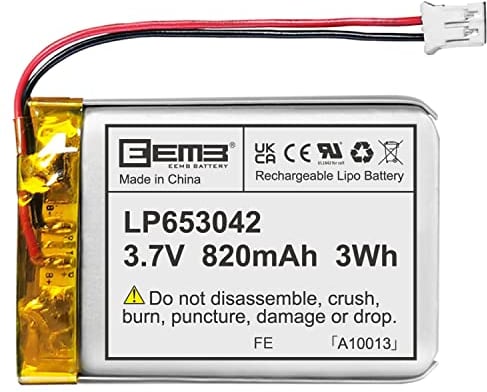 EEMB Batterie Lithium polymère 3,7V 820mAh 653042 Batterie Rechargeable lipo avec connecteur JST avec VXI Blue Parrott - vérifier la polarité de l'équipement et du connecteur Avant l'achat
