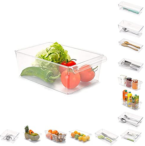 PLASTIFIC Plastic Kitchen Freezer Drawer Fridge Storage Box Rack Holder Slide Shelf Organizer (Design No 9-19.5 x 29 x 10cm)