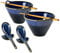 UNICASA Tazones de Consomé, Cuenco Cerámica para Regalo Creativo, Cuencos de Ramen Retro Con Palillos y Cucharas, Apto para Microondas - 2 x 600 mL - Azul