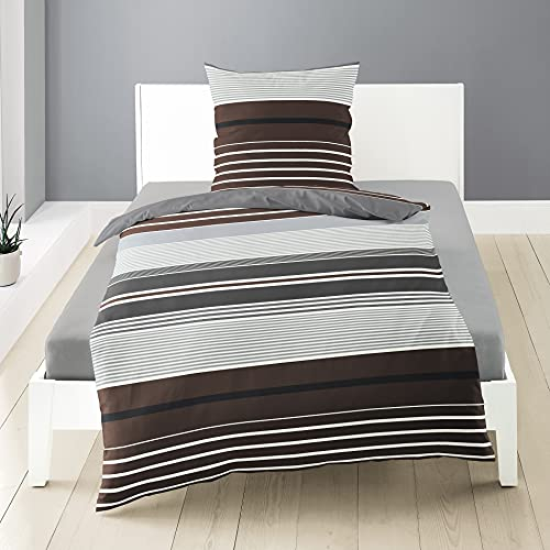 Traumschloss Bettwäsche »Mako-Satin« 100% Baumwolle | Reißverschluss | 200x200 & 80x80 | mit Streifen in braun, grau, weiß