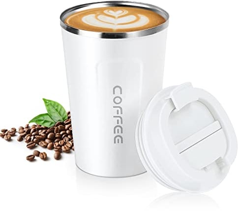 Flintronic Kaffeebecher to go, 380ML Thermobecher Doppelwand Isoliert, Kaffeetasse mit Auslaufsicherem Deckel, Kaffeetasse Thermobecher Isolierbecher,Kaffeebecher Edelstahl Travel Mug für Kaffee e Tee