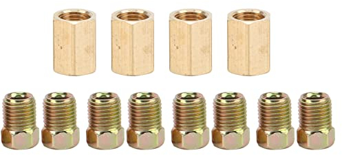 Kit - Brake Line Connector, Connecteur de Conduite de Frein, 12 Pièces Kit de Raccords de Conduite de Frein 3/8 Po 24 Filetage 4 Raccords 8 écrous en Laiton Universel pour Tube 3/16 Po