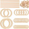 LhyBtm Makramee Set 93 Stück Natürliche Holzperlen und Holzring, Natürliche Runde Holzperlen Große Makramee Holzring zum Basteln Machen Macrame Wandbehang Handwerk DIY Kit