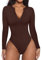 REORIA Women's Casual Sexy V Neck Fitted Long Sleeve T Shirts Work Slimming Ribbed Thong Leotards Bodysuits Tops Coffee Small