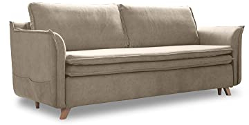 MIUFORM Charming Charlie Slim mit Bettkasten | 3 Sitzer Sofa | 225 x 90 x 85cm Couch | Klappsofa mit Schlaffunktion (Beige)