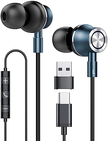 Rayhontech USB C Wired Earphones, HiFi Stereo Magnetic Headphones for Laptop with Microphone, Noise Isolation Headset Compatible for iPhone 15 Pro Samsung Galaxy S23+ S22 Ultra Pixel 7 6a OnePlus