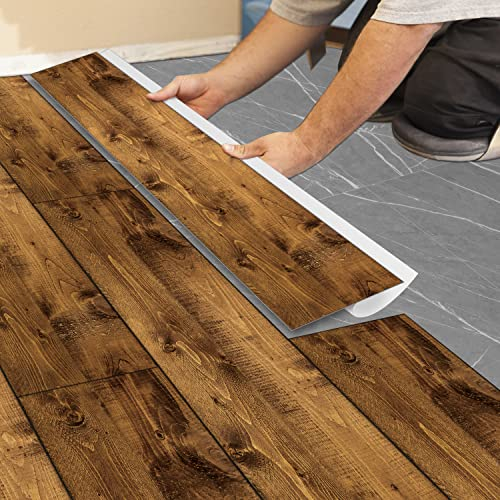 PVC Bodenbelag Selbstklebend Fliesen,Holzoptik Bodenfliesen Fliesenaufkleber Renovierung Wasserdicht für Küche Wohnzimmer Möbel Bad 15X90CM-1,35m² Brauner Sassafras