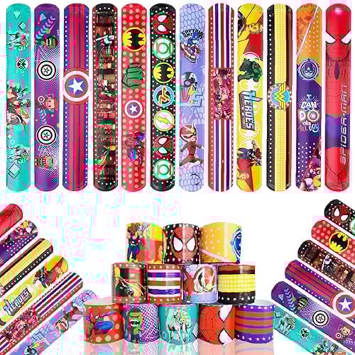 Seamart 24Pcs Schnapparmband Kinder Set, Klatscharmband, Jungen Mädchen Mitgebsel, Snap Armband Geschenke (Superheld)