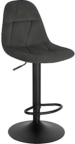 Lestarain Barhocker, Tresenhocker, Bistrohocker, Design-Hocker mit Rückenlehne, höhenverstellbar, 360° Drehhocker, Barstuhl mit Samtbezug, aus Metall, Sitzhöhe 60-81 cm, dunkelgrau, LBAI64001-1