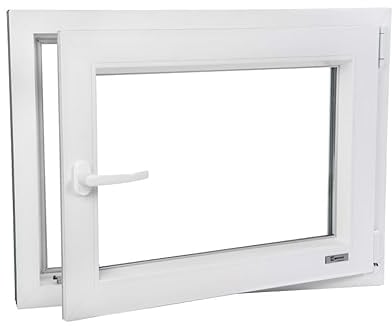 Premium Fenster auf Veko Neo Energeto Profile - Kunststofffenster Weiss BxH 500x900 mm - Garagenfenster/Gartenhausfenster/Kellerfenster 50x90 cm 2-fach Verglast - Din Rechts - Funktion Dreh Kipp