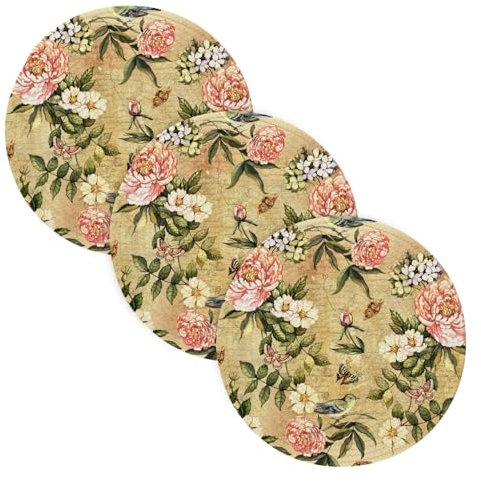 ZRWLUCKY 3 Pcs Kitchen Trivet for Hot Pots and Pans 15in Cotton Thread Weave Pots Pans Set Holder for Teapot Kitchen Aid Vintage Pattern Flowers Birds