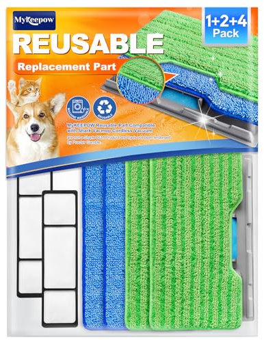 Vacmop Pads Refills Compatible with Shark VacMop, MyKEEPOW Mop Pads for Shark Vac mop VM252 VM251 VM200 VM200C VM190 VM252C QM250 VM250 VC205 Hardwood Floor Vacuum, Reusable Dirt Chamber(2+2+2+1 Pack)