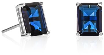 namana Simples Boucles d'Oreilles Bleu Saphir en Taille Emeraude en Argent Sterling 925, Boucles d'Oreilles Argent pour Femme et Jeune Filles avec des Pierres Bleues Rectangles