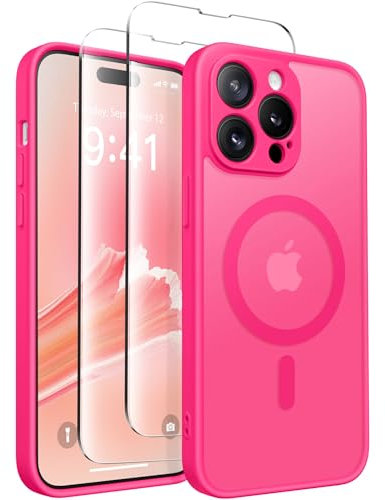 CAPRARO Magnetic iPhone 14 Pro Max Case, [MagSafe Compatible] [Full Camera Protection] [14FT Drop Protection] Shockproof Slim Translucent Matte Phone Case, Hot Pink