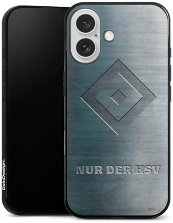 Slim Case extra dünn kompatibel mit Apple iPhone 16 Silikon Handyhülle schwarz Hülle HSV Hamburger SV Metallic Look