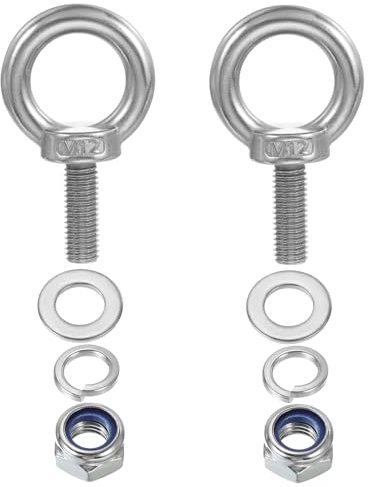 PATIKIL M12 x 35mm Boulon À Œil Avec Écrou, 2 Pièces 304 Acier Inoxydable Boulon À Œil À Épaulement Pour Levage Vis Filetées Pour suspendu, Argent