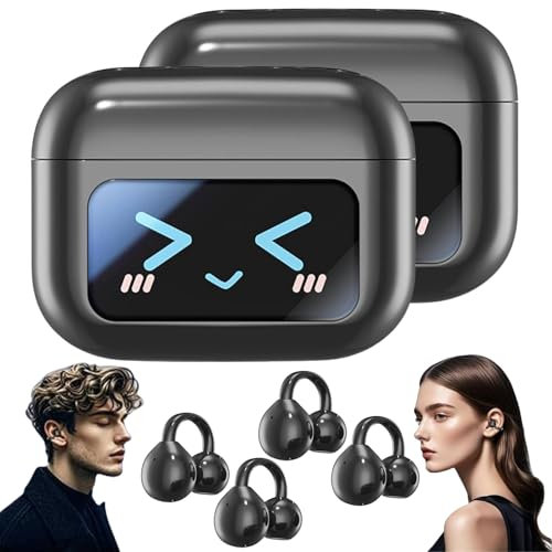 M100 Clip On Ear Headphones, Open Ear Clip Bluetooth Headphones Wireless Earbuds for Music & Phone Calls, Audio-Visual LED Touch Screen, Sport Waterproof & Sweatproof(BLACK*2)