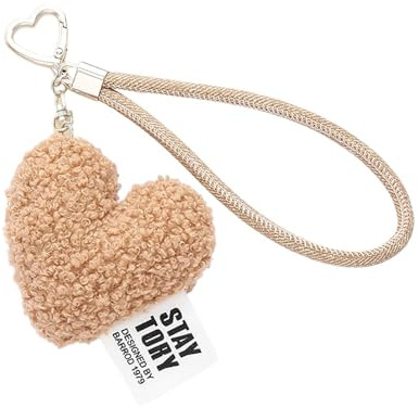 mioosho Plüsch-Herz-Taschen-Charm, stilvolles Taschenzubehör für Damen, Handgelenk-Schlüsselanhänger, Valentinstag, Rucksack, Geldbörsen-Anhänger, khaki, 18cm