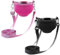 Lot de 2 porte-verres à vin à porter autour du cou - Portables - Avec cordon - Réglable - Pour les amateurs de vin - Mariage - Rose et noir - Grand - 24 cm