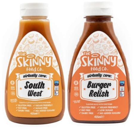 The Skinny Zero Calorie Keto Burger Relish Sauce and Southwest Sauce Twin Pack - Low Fat Salad Dressing with Skinny Food Syrup, Zero Sugar Table Condiments | BBQ