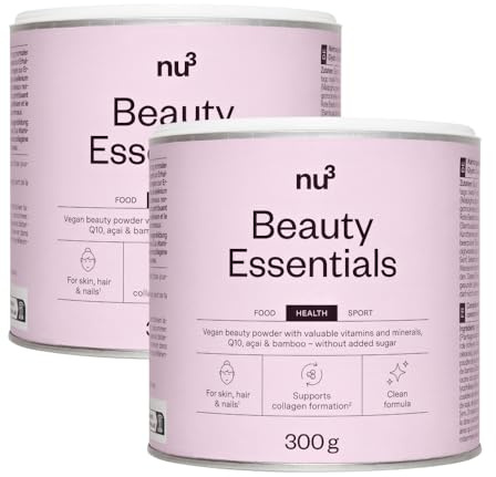 nu3 Beauty Essentials Powder Berry – All-in-One Beauty Drink für Haut, Haare, Nägel, vegan, Vitamine, Mineralstoffe, Schönheit von innen, Beeren Geschmack, Erdbeere, Himbeere und Krische – 2x 300 g