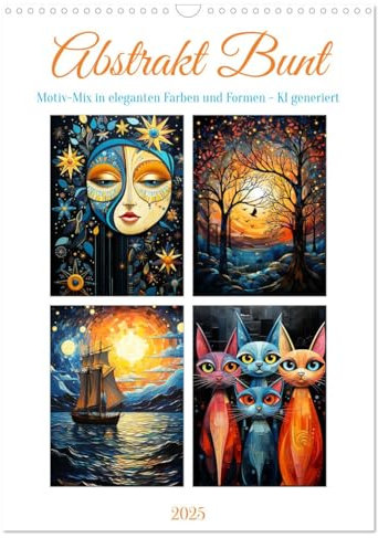Abstrakt Bunt (Wandkalender 2025 DIN A3 hoch), CALVENDO Monatskalender: Abstrakt bunte Bilder aus Flora, Fauna und auch Sonne und Mond - KI generiert (CALVENDO Kunst)