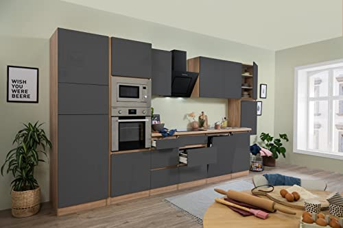 Respekta Lorena Küchenzeile, Holzwerkstoff, Grau, 395 cm