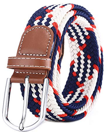 BOZEVON elastischer gewebter Gürtel - Mehrfarbiger elastischer geflochtener Stretchgewebe-Gürtel für Herren Damen Dunkelblau und Weiß und Orange
