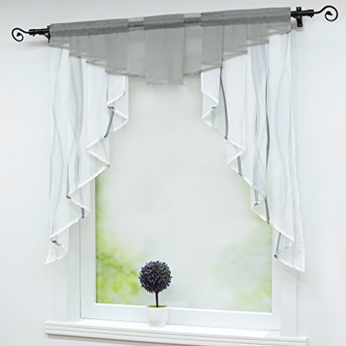 Joyswahl Kleinfenster Voile Fenstergardinen Tunnelzug Marie 80x80 Grau | Scheibengardinen Modern, Bistrogardine Wohnzimmer Küche, 1er Pack, Kurzgardine transparent, küchengardinen lichtdurchlässig