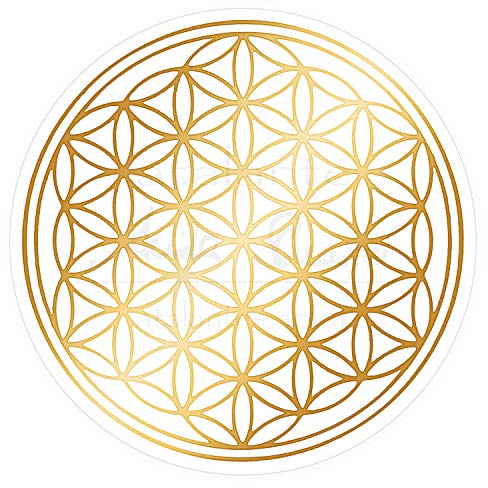 atalantes spirit Blume des Lebens Aufkleber Set M: 3 x 3cm, 2 x 5cm, 1 x 9cm mit Schutzlack - Farbe Gold - Folie transparent Sticker