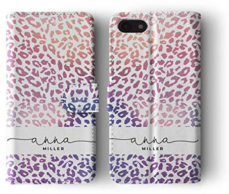 Tirita Personalised Initials Custom Wallet Leather Flip Phone Case Compatible with iPhone Xr PRINTED GLITTER, NOT REAL GLITTER Wild Animal Skin Print Leopard Cheetah Snake Giraffe